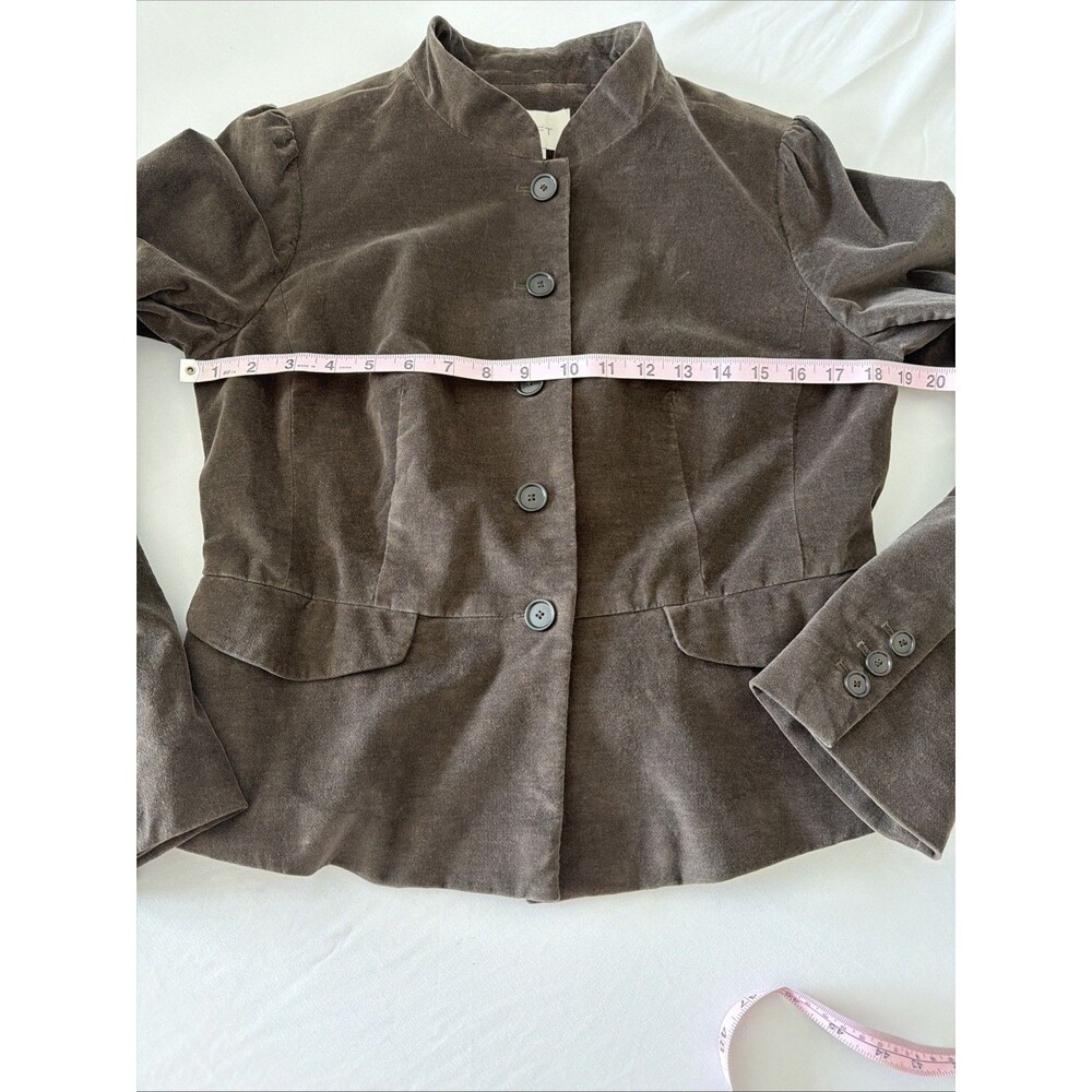 Vtg Ann Taylor Loft Velvet Blazer Peplum Jacket Woman’s 10 Brown Mandarin Collar - Picture 5 of 12